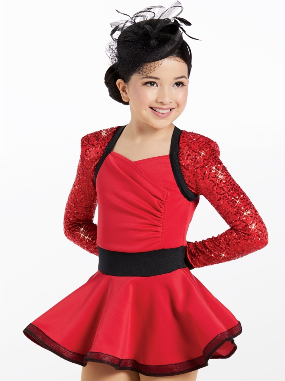 Weissman’s Candyman style  13699 in Red size MC. Sequin Sleeve Dance Costume.